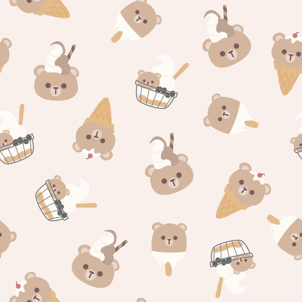 Seamless pattern with bear and ice cream vector