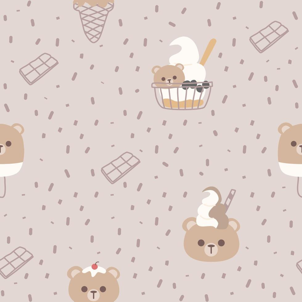 Seamless pattern with bear and ice cream vector