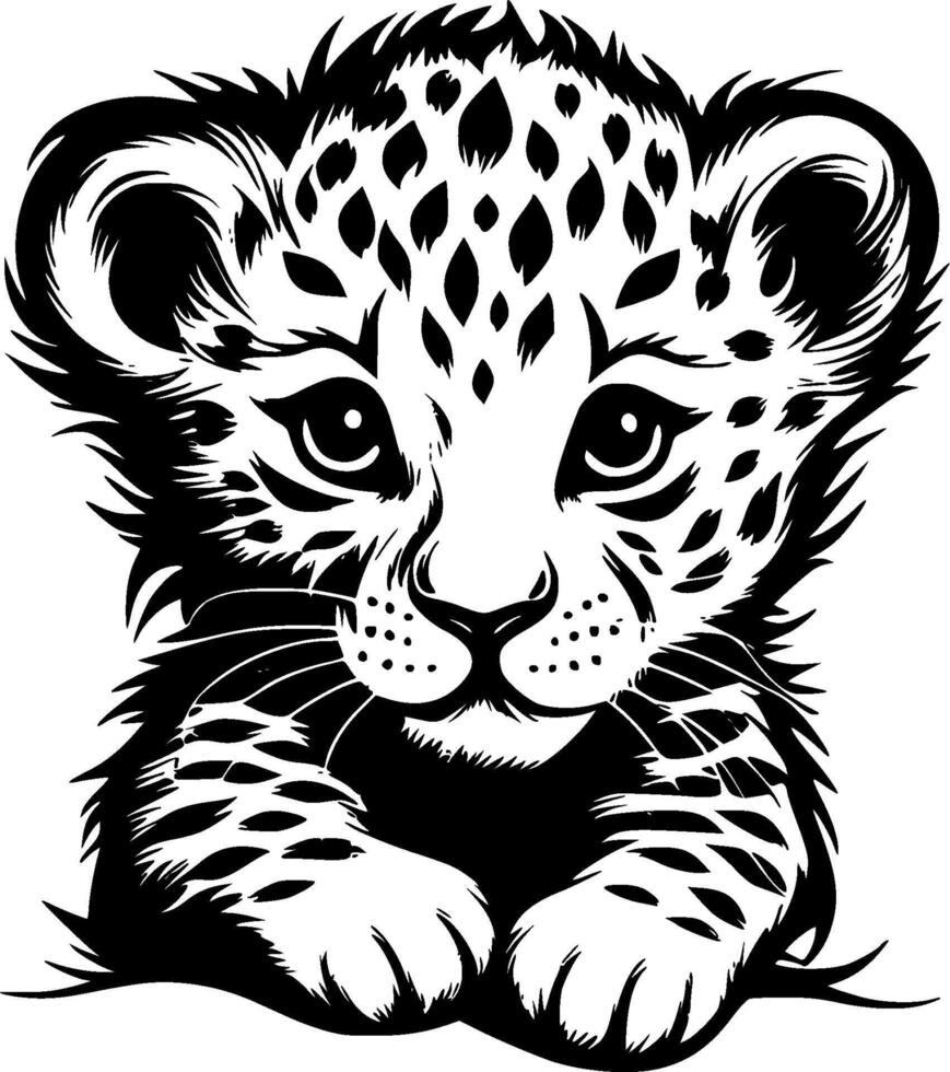 Leopard Baby, Black and White illustration vector