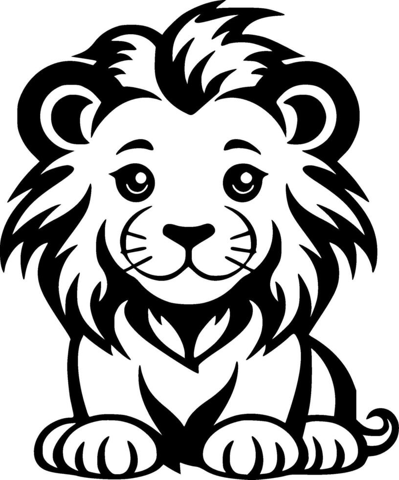 Lion Baby, Black and White illustration vector