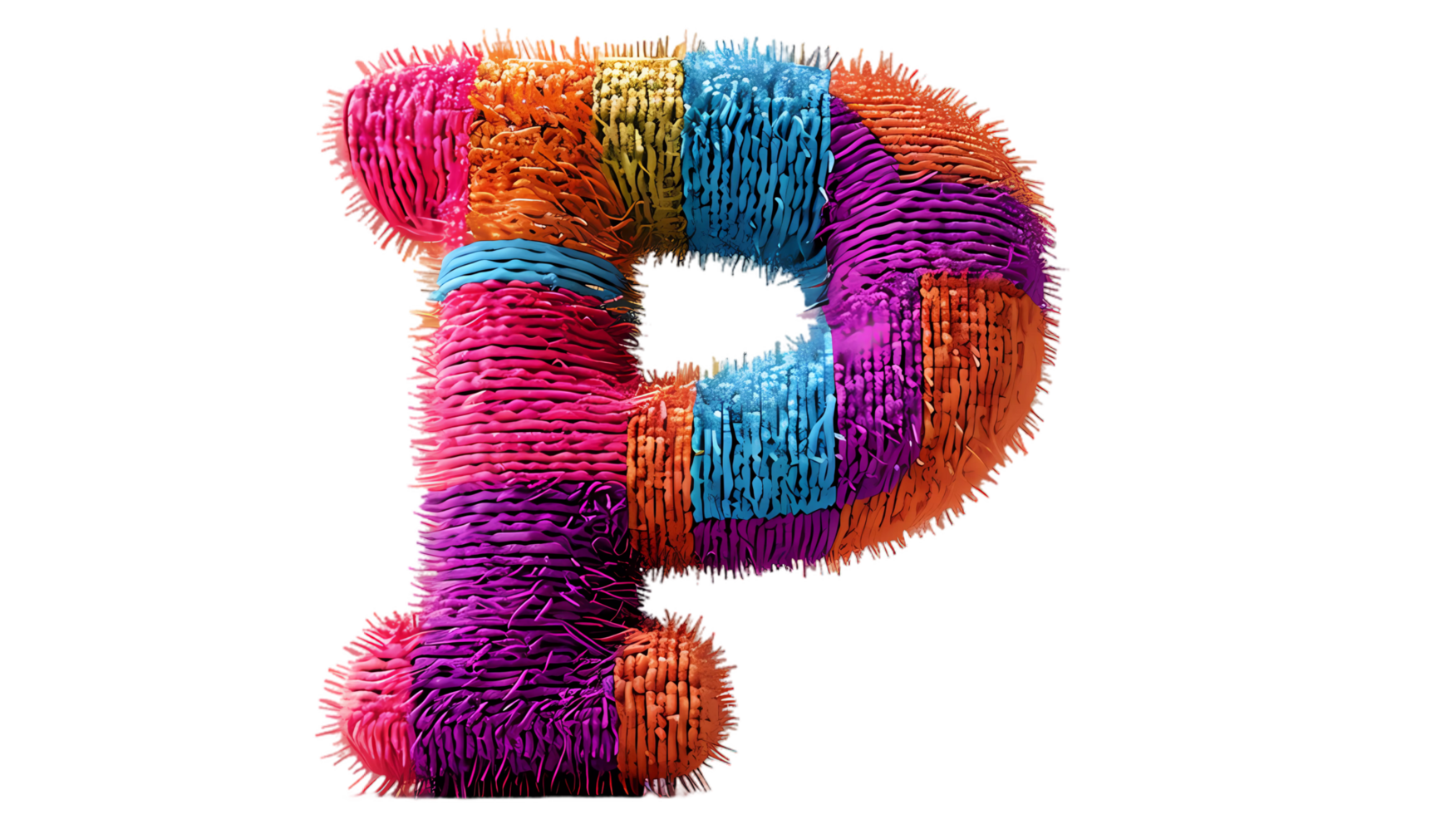 a letter p made of colorful yarn png