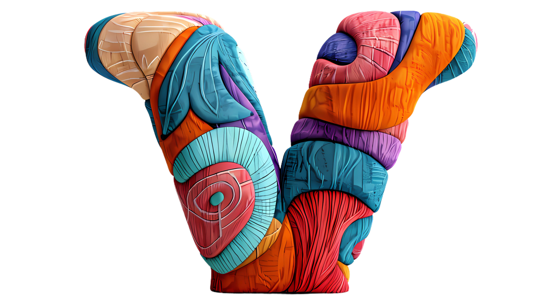 a colorful letter v made out of yarn png