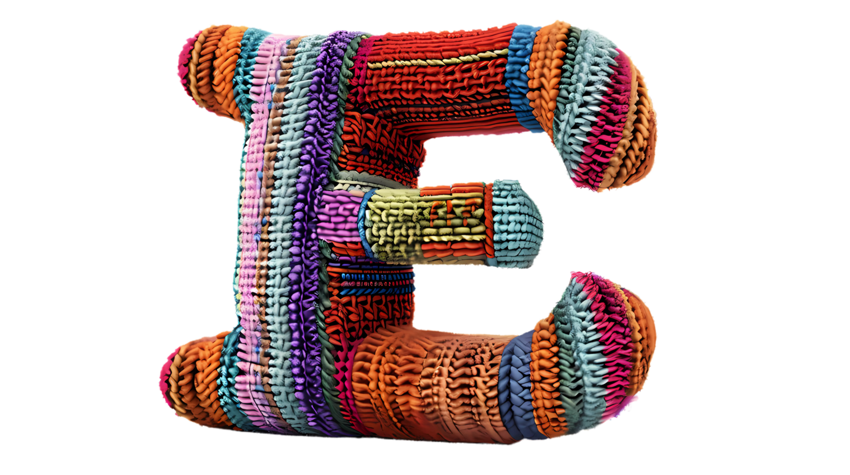 letter e made from colorful yarn on transparent background png