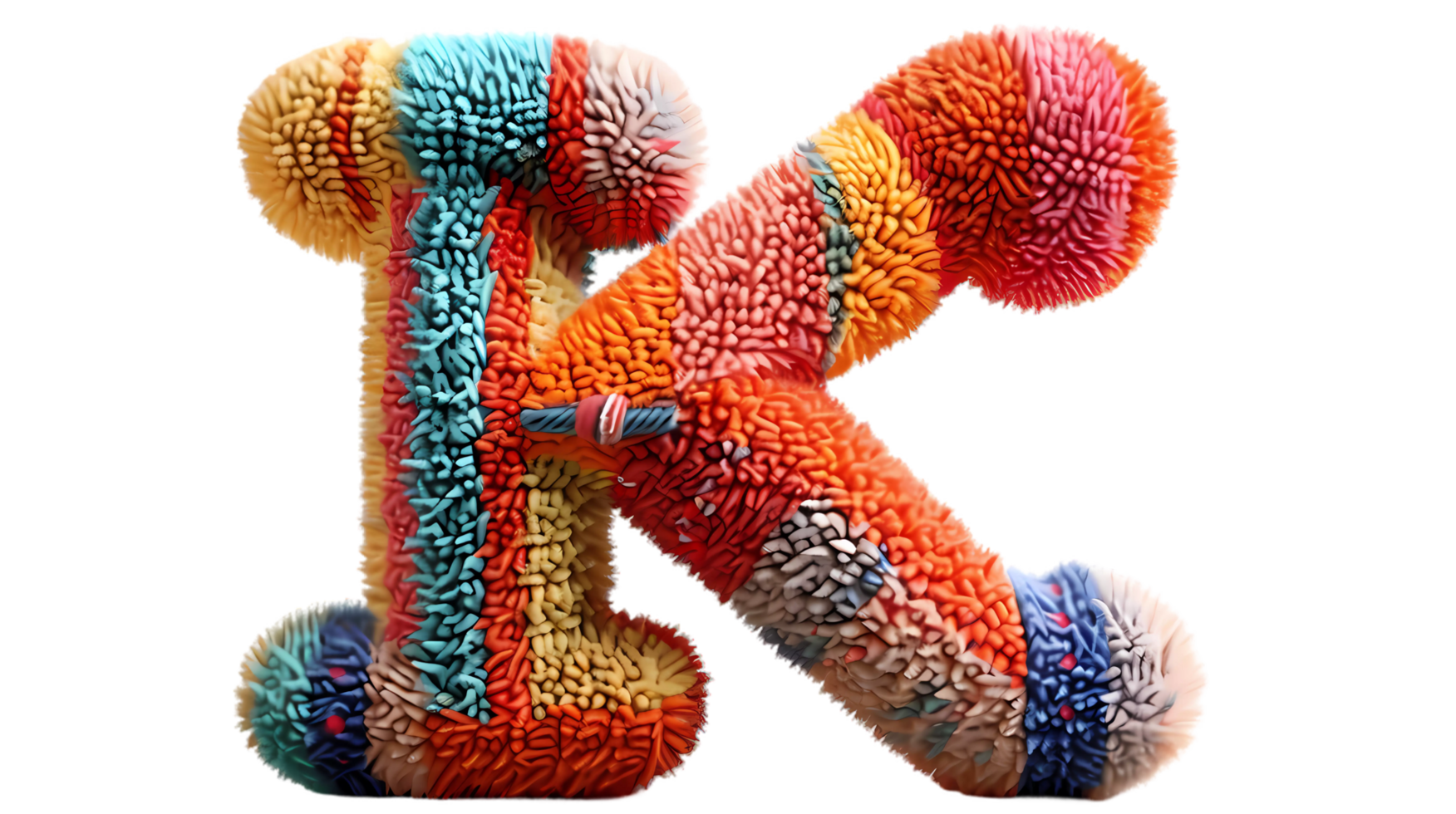 the letter k is made of colorful yarn png