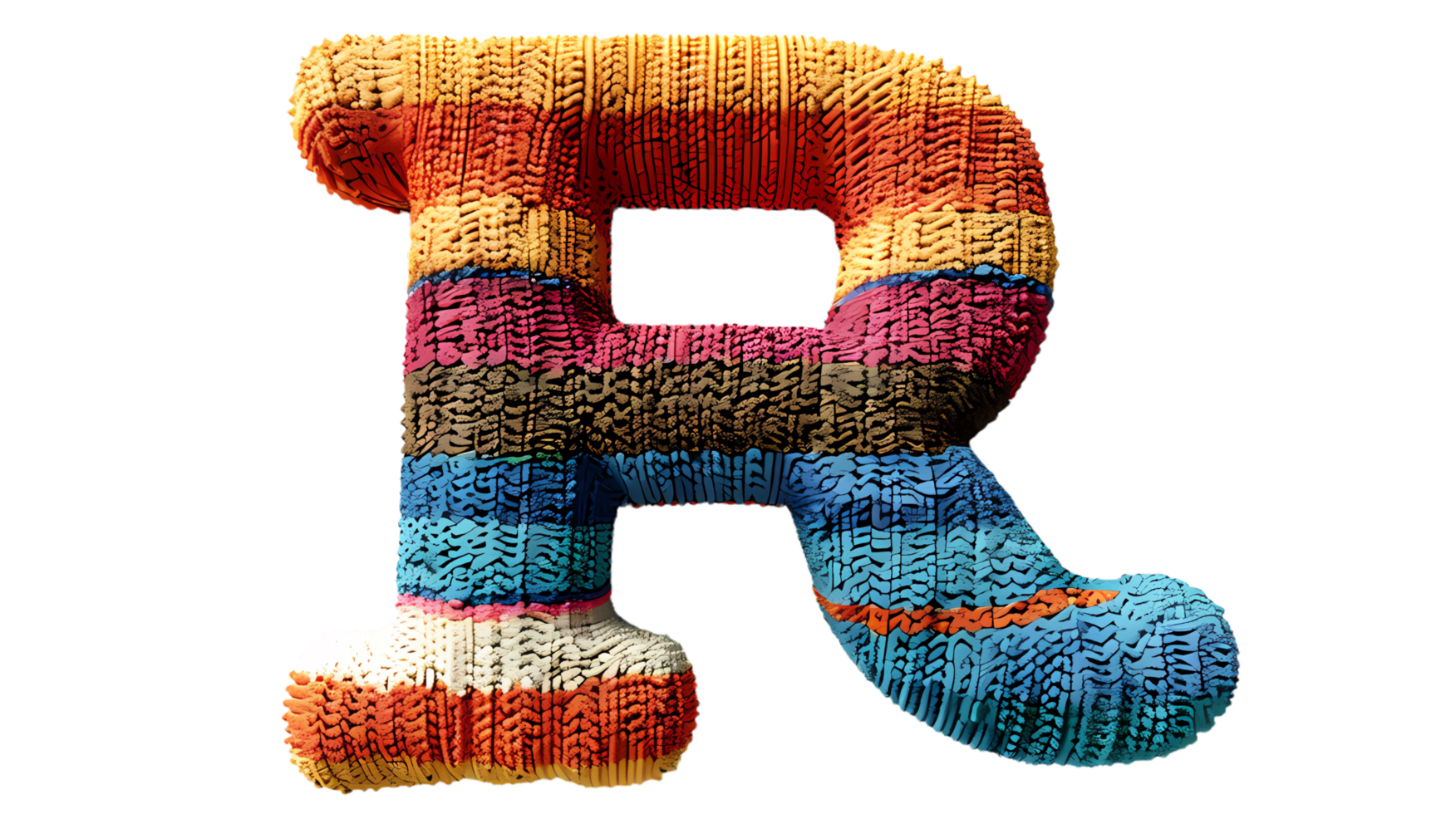 Letter R made from colorful yarn png