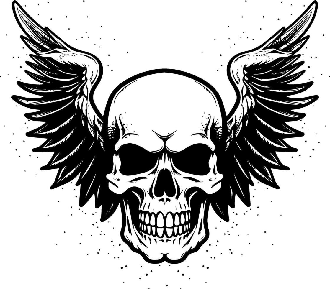 Skull With Wings, Black and White illustration vector