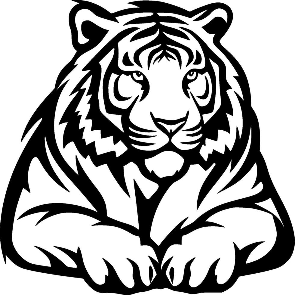 Tiger - Black and White Isolated Icon - illustration vector