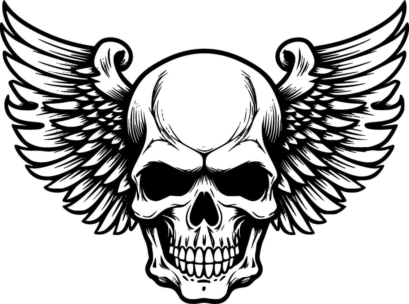 Skull With Wings, Minimalist and Simple Silhouette - illustration vector
