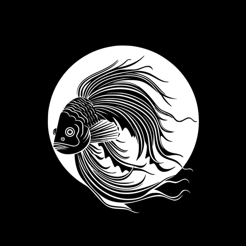 Betta Fish, Black and White illustration vector