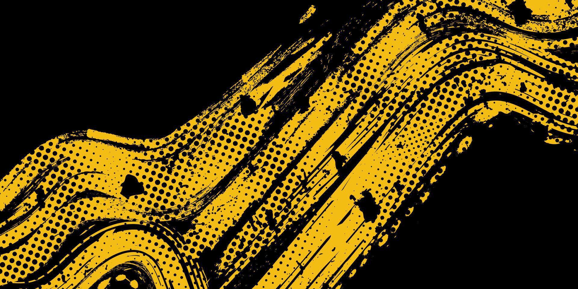 Abstract Black and Yellow Dirty Grunge Background with Halftone Effect. Sports Background with Brush Stroke Illustration vector