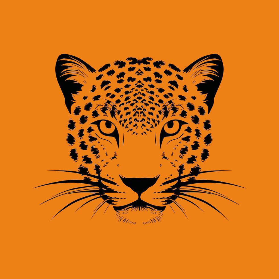 Leopard face drawing staring with intense eyes on orange background vector