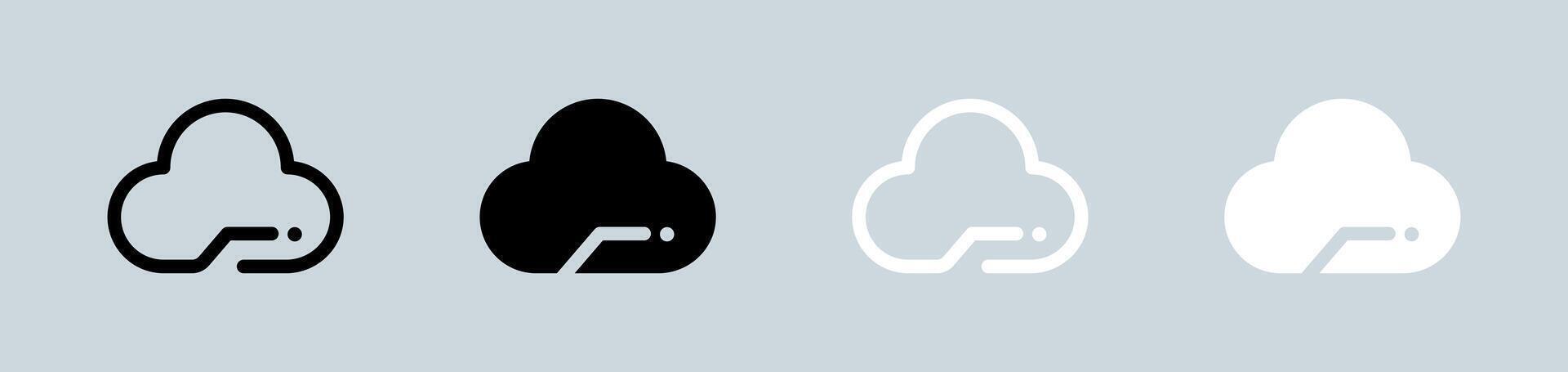 Cloud computing icon set in black and white. Server signs illustration. vector