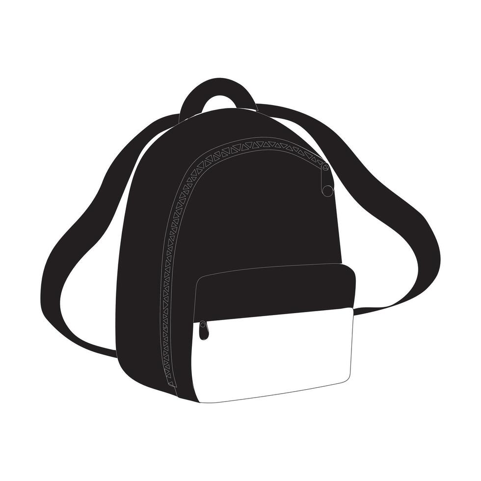 A black backpack silhouette with a front pocket and side pockets. Ideal for use in promotional materials, advertisements, and product vector