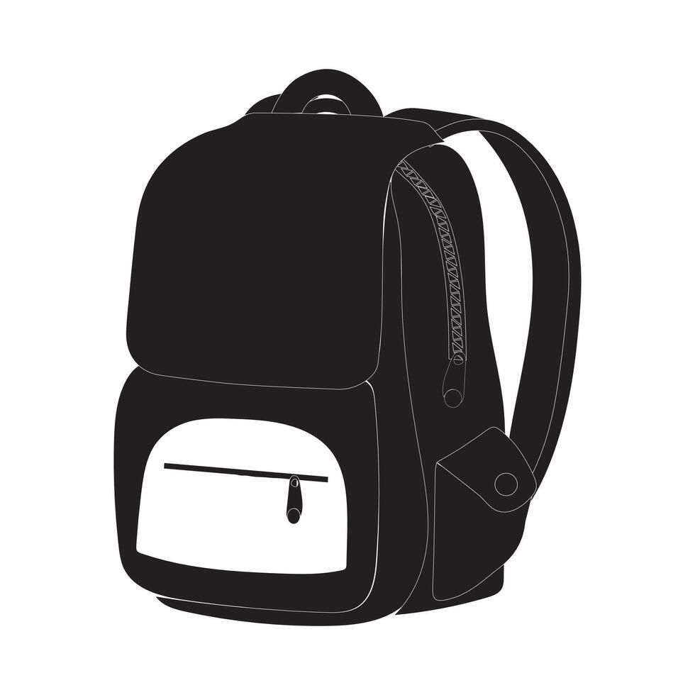 A black backpack silhouette with a front pocket and side pockets. Ideal for use in promotional materials, advertisements, and product vector