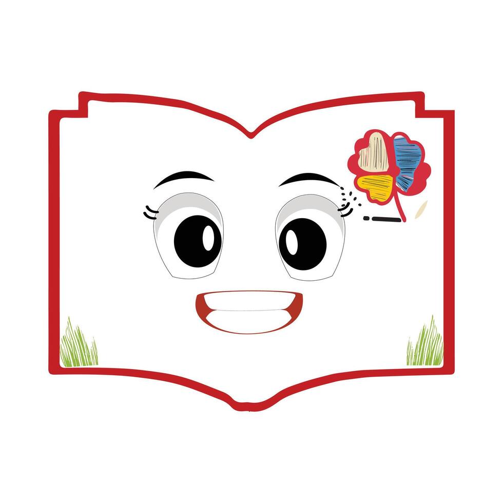 Book character design or book mascot, perfect for logo, web and print illustration, Cute funny book hand drawn cartoon kawaii simple icon Isolated on white background. vector