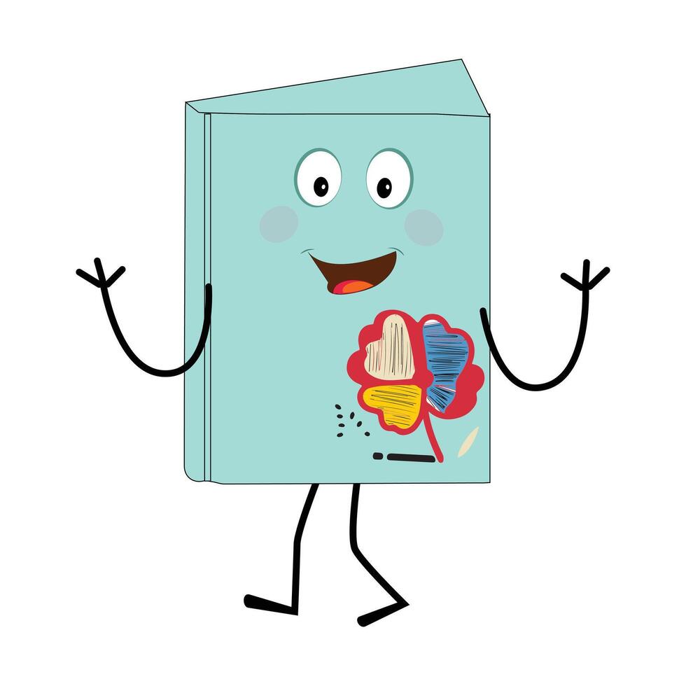 Book character design or book mascot, perfect for logo, web and print illustration, Cute funny book hand drawn cartoon kawaii simple icon Isolated on white background. vector