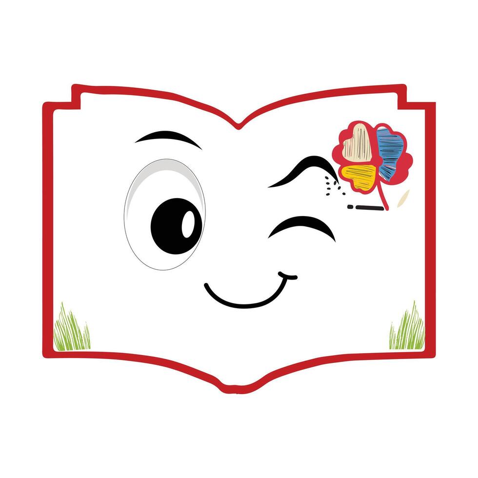 Book character design or book mascot, perfect for logo, web and print illustration, Cute funny book hand drawn cartoon kawaii simple icon Isolated on white background. vector