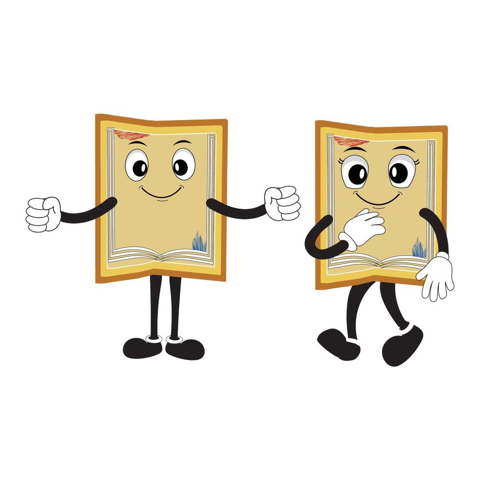 Cute cartoon book set character with different emotions and in action. Collection of cartoon,retro, groovy characters. Flat icons set isolated on white background. vector