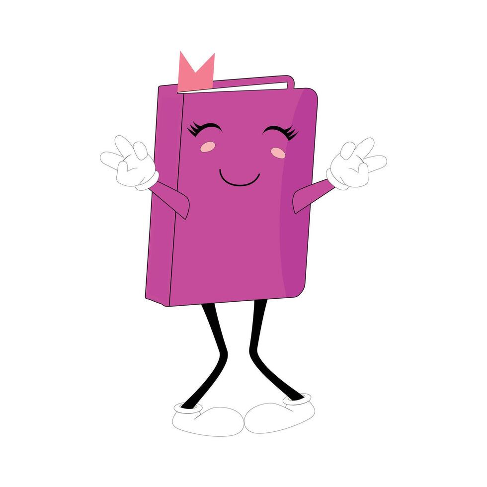Book character design or book mascot, perfect for logo, web and print illustration, Cute funny book hand drawn cartoon kawaii simple icon Isolated on white background. vector