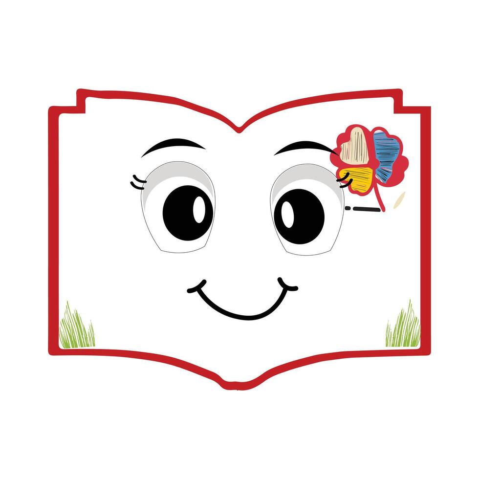 Book character design or book mascot, perfect for logo, web and print illustration, Cute funny book hand drawn cartoon kawaii simple icon Isolated on white background. vector