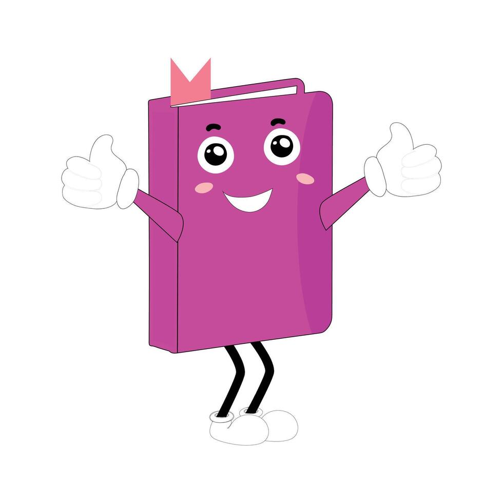 Book character design or book mascot, perfect for logo, web and print illustration, Cute funny book hand drawn cartoon kawaii simple icon Isolated on white background. vector