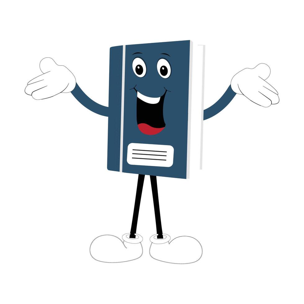 Book character design or book mascot, perfect for logo, web and print illustration, Cute funny book hand drawn cartoon kawaii simple icon Isolated on white background. vector