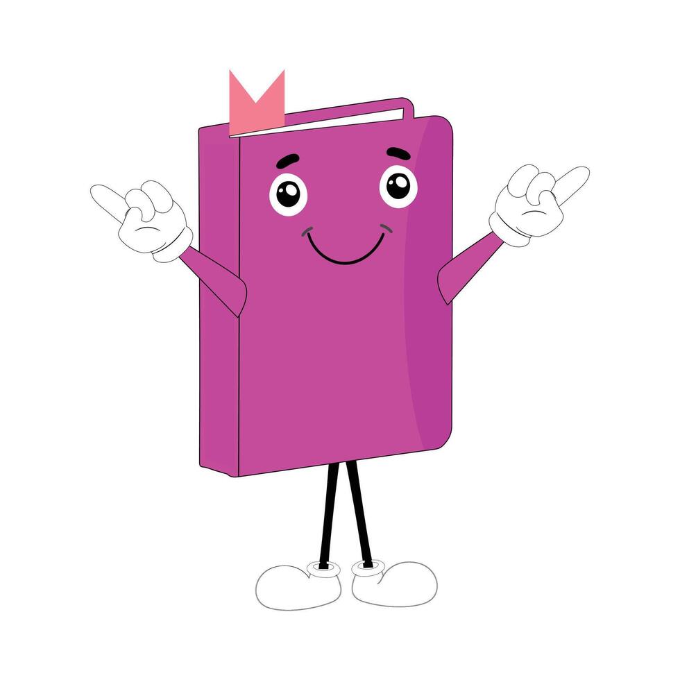 Book character design or book mascot, perfect for logo, web and print illustration, Cute funny book hand drawn cartoon kawaii simple icon Isolated on white background. vector