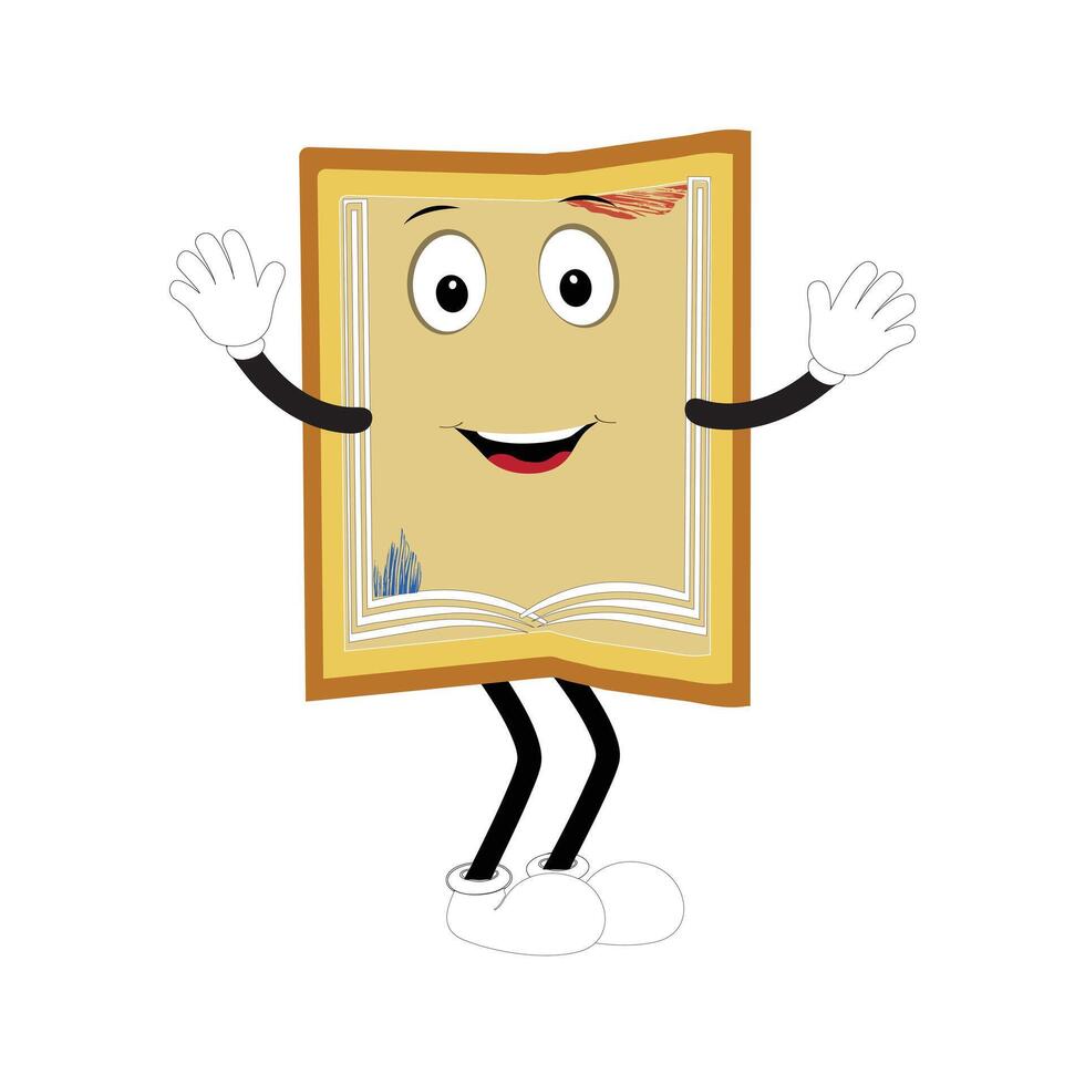 Book character design or book mascot, perfect for logo, web and print illustration, Cute funny book hand drawn cartoon kawaii simple icon Isolated on white background. vector