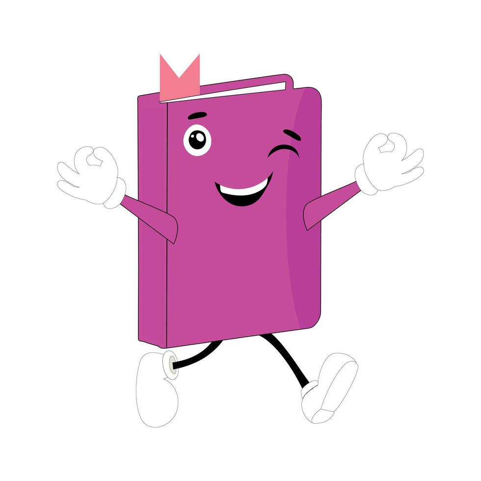 Book character design or book mascot, perfect for logo, web and print illustration, Cute funny book hand drawn cartoon kawaii simple icon Isolated on white background. vector