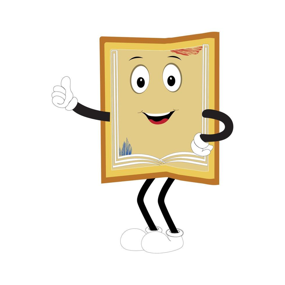 Book character design or book mascot, perfect for logo, web and print illustration, Cute funny book hand drawn cartoon kawaii simple icon Isolated on white background. vector
