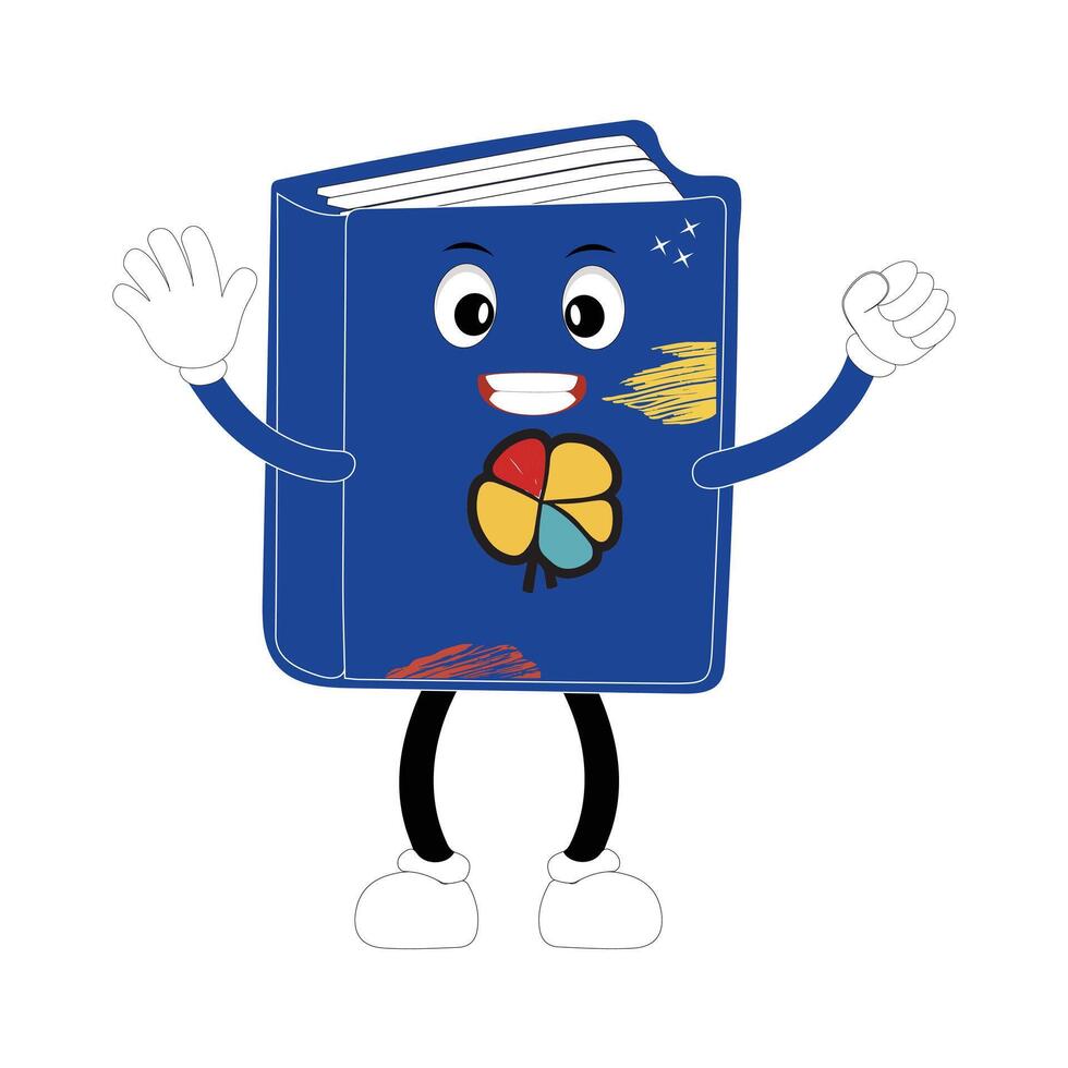 Book character design or book mascot, perfect for logo, web and print illustration, Cute funny book hand drawn cartoon kawaii simple icon Isolated on white background. vector