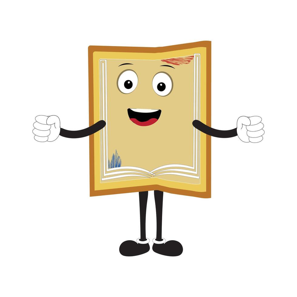 Book character design or book mascot, perfect for logo, web and print illustration, Cute funny book hand drawn cartoon kawaii simple icon Isolated on white background. vector
