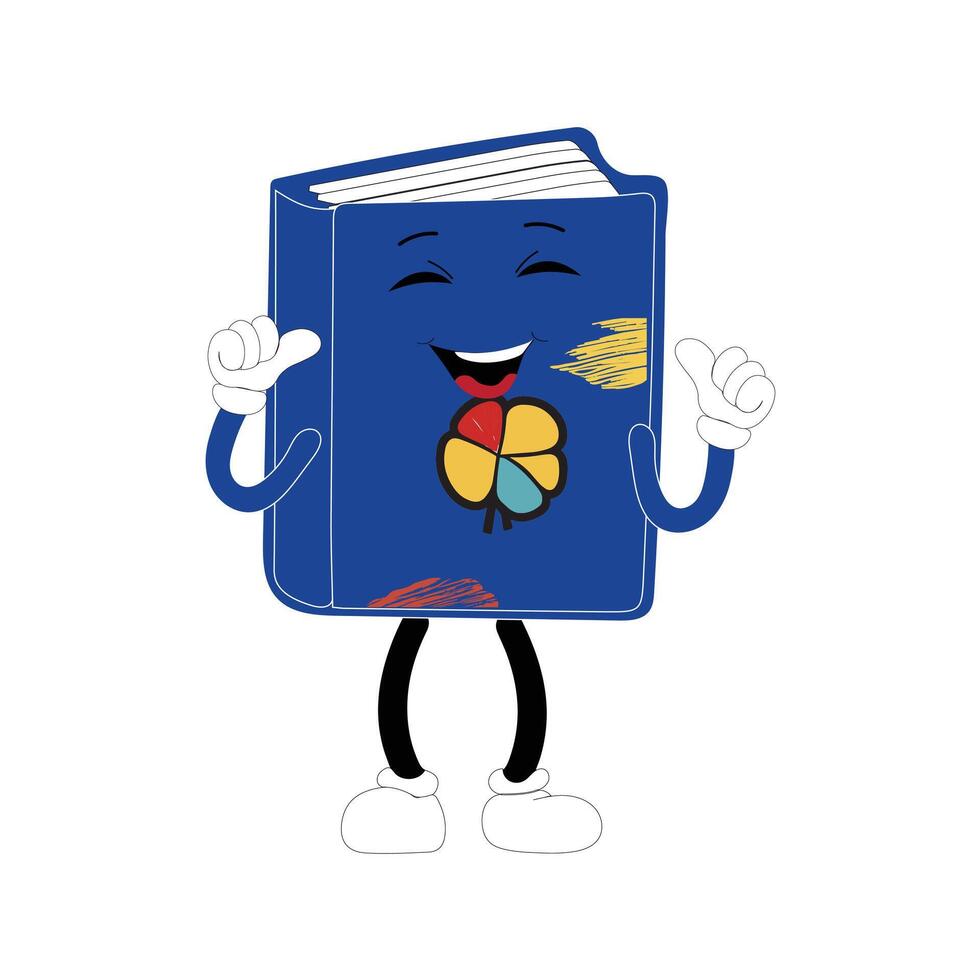 Book character design or book mascot, perfect for logo, web and print illustration, Cute funny book hand drawn cartoon kawaii simple icon Isolated on white background. vector