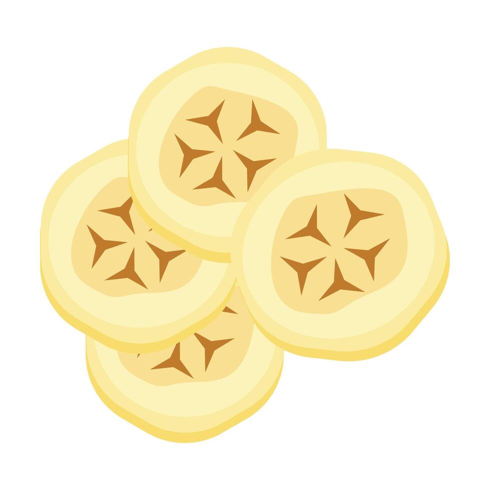 Banana slices illustration of various sizes and angles. vector