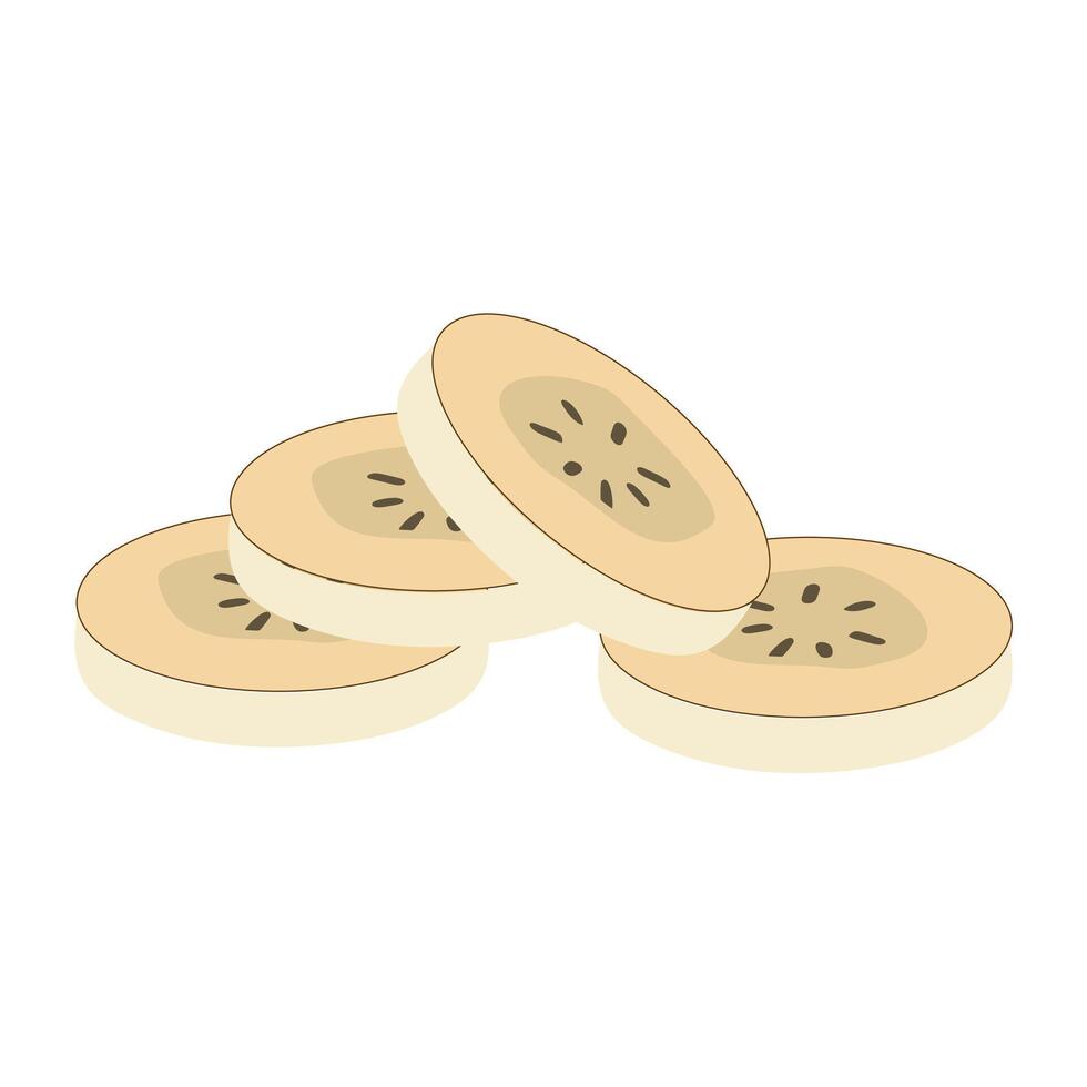 Banana slices illustration of various sizes and angles. vector