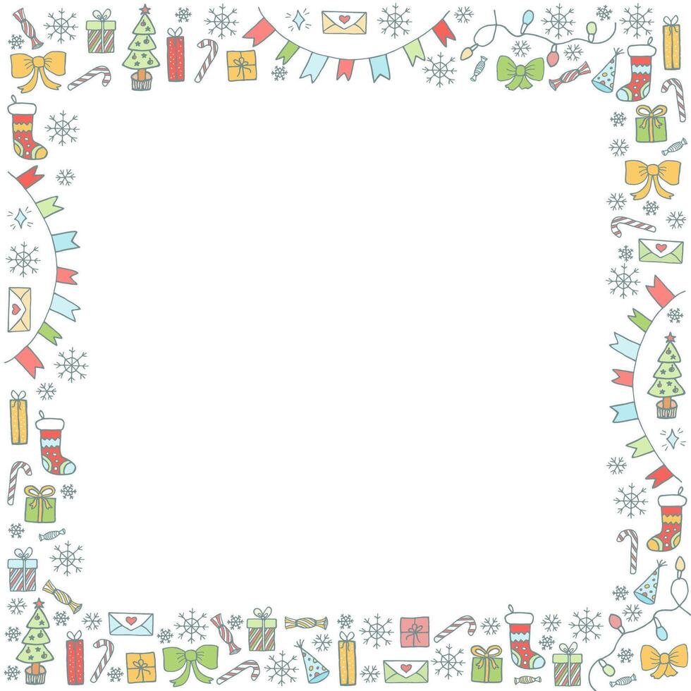 Christmas illustration, background. Frame made of festive elements vector
