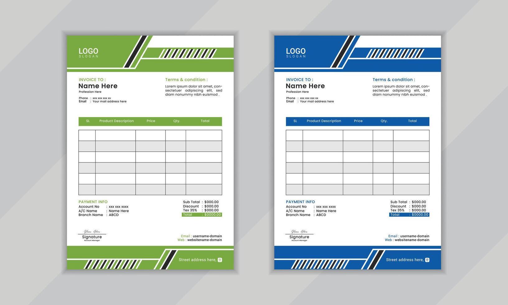 Modern creative professional vactor corporate invoice layout design template for business vector