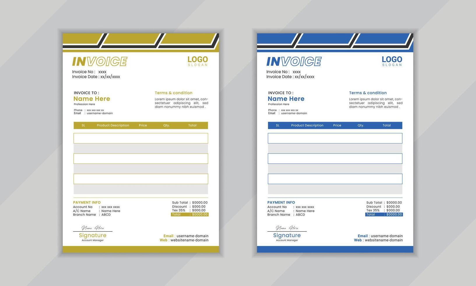 Modern creative professional vactor corporate invoice layout design template for business vector