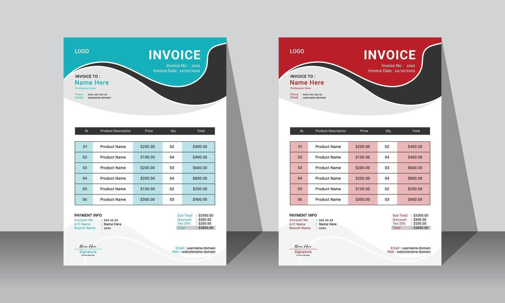 Modern creative professional vactor corporate invoice layout design template for business vector