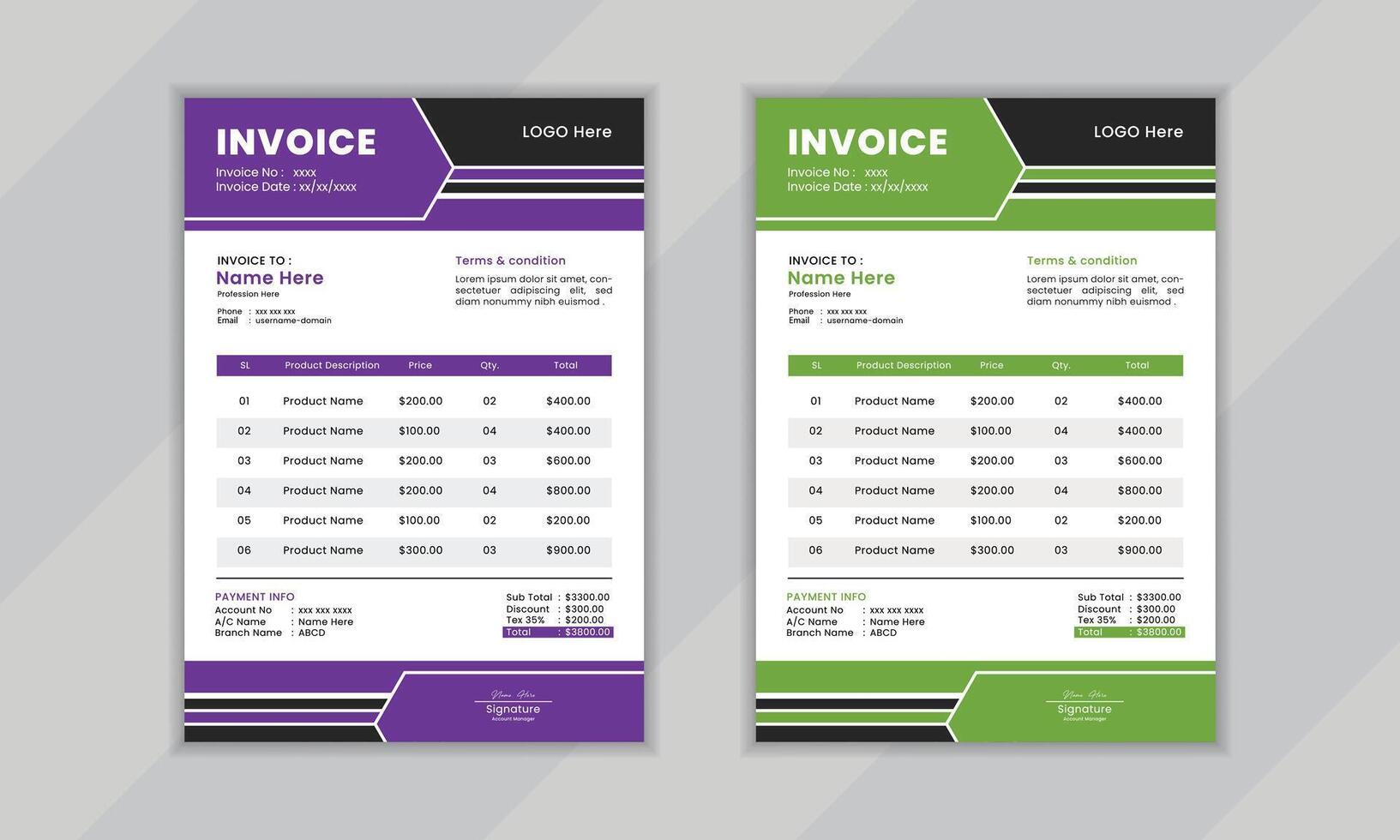 Modern creative professional vactor corporate invoice layout design template for business vector