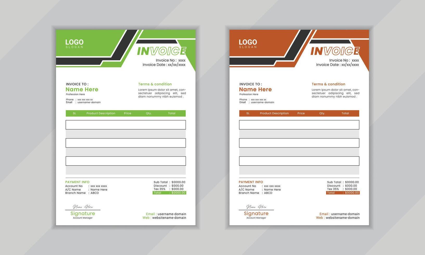 Modern creative professional vactor corporate invoice layout design template for business vector