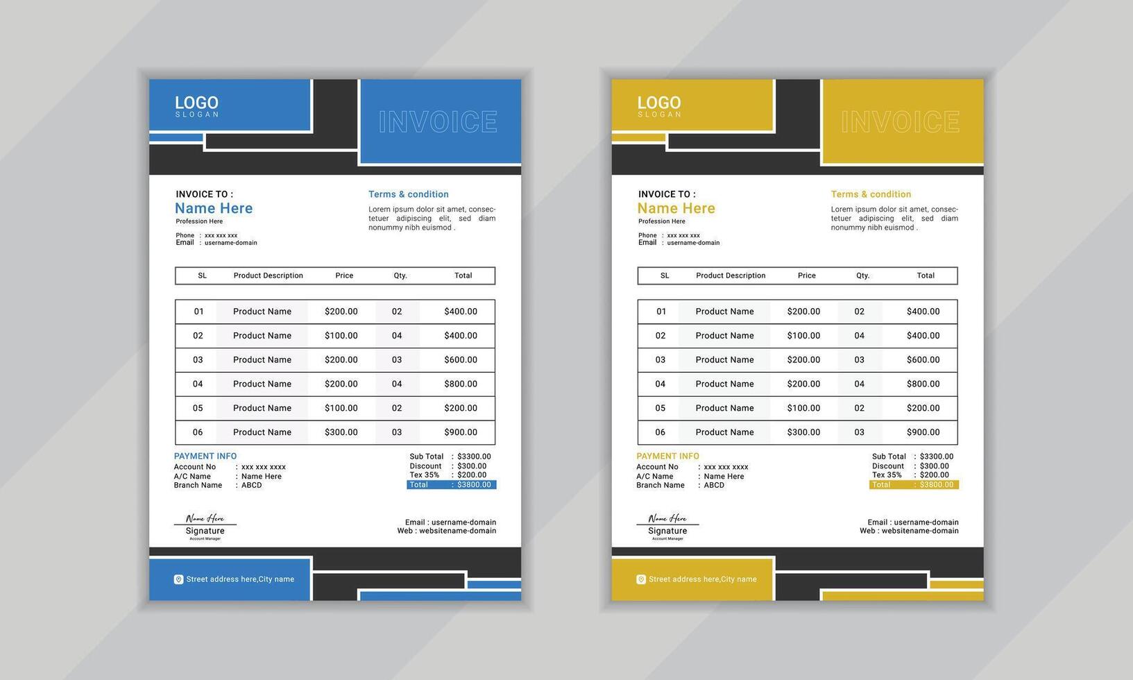 Modern creative professional vactor corporate invoice layout design template for business vector