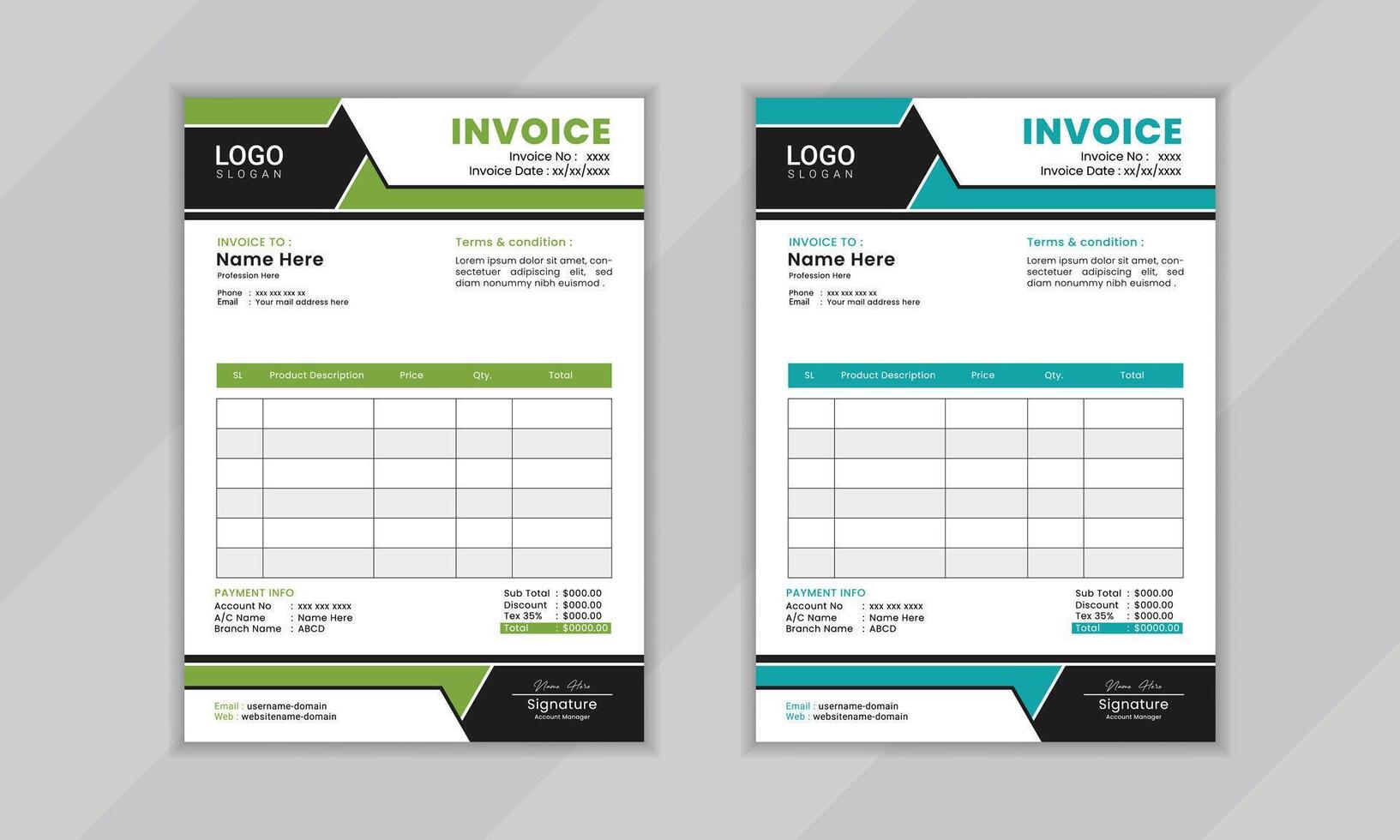 Modern creative professional vactor corporate invoice layout design template for business vector