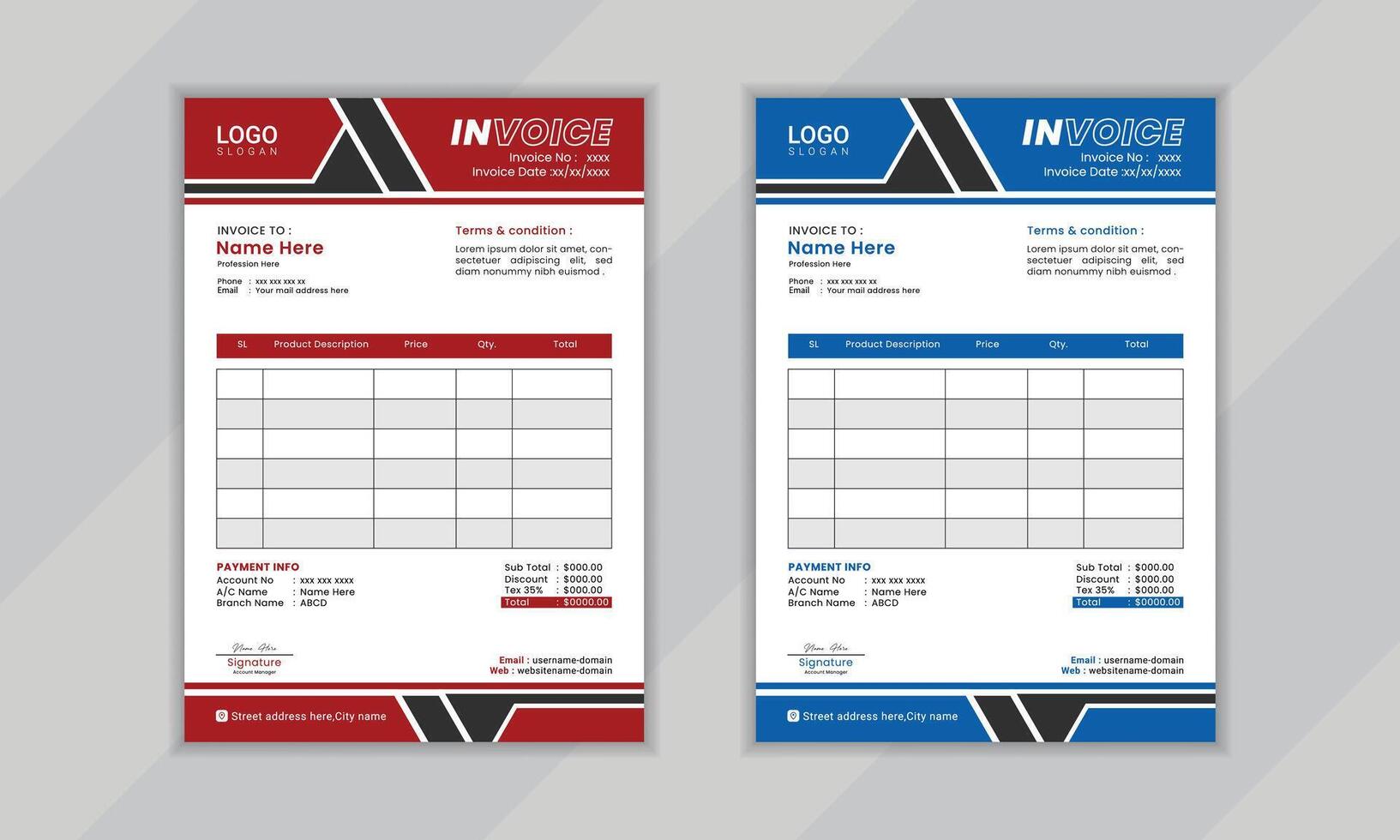 Modern creative professional vactor corporate invoice layout design template for business vector