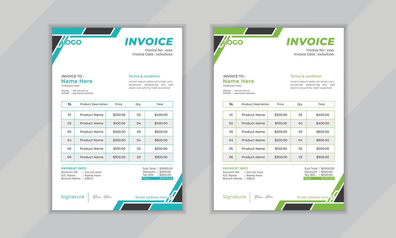 Modern creative professional vactor corporate invoice layout design template for business vector