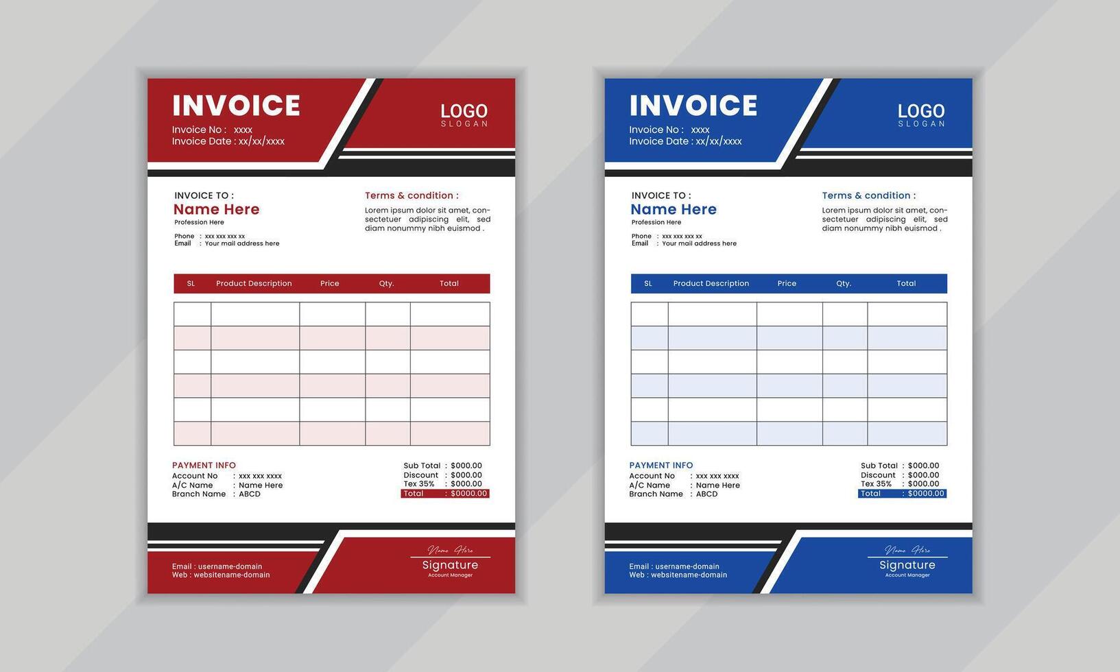Modern creative professional vactor corporate invoice layout design template for business vector