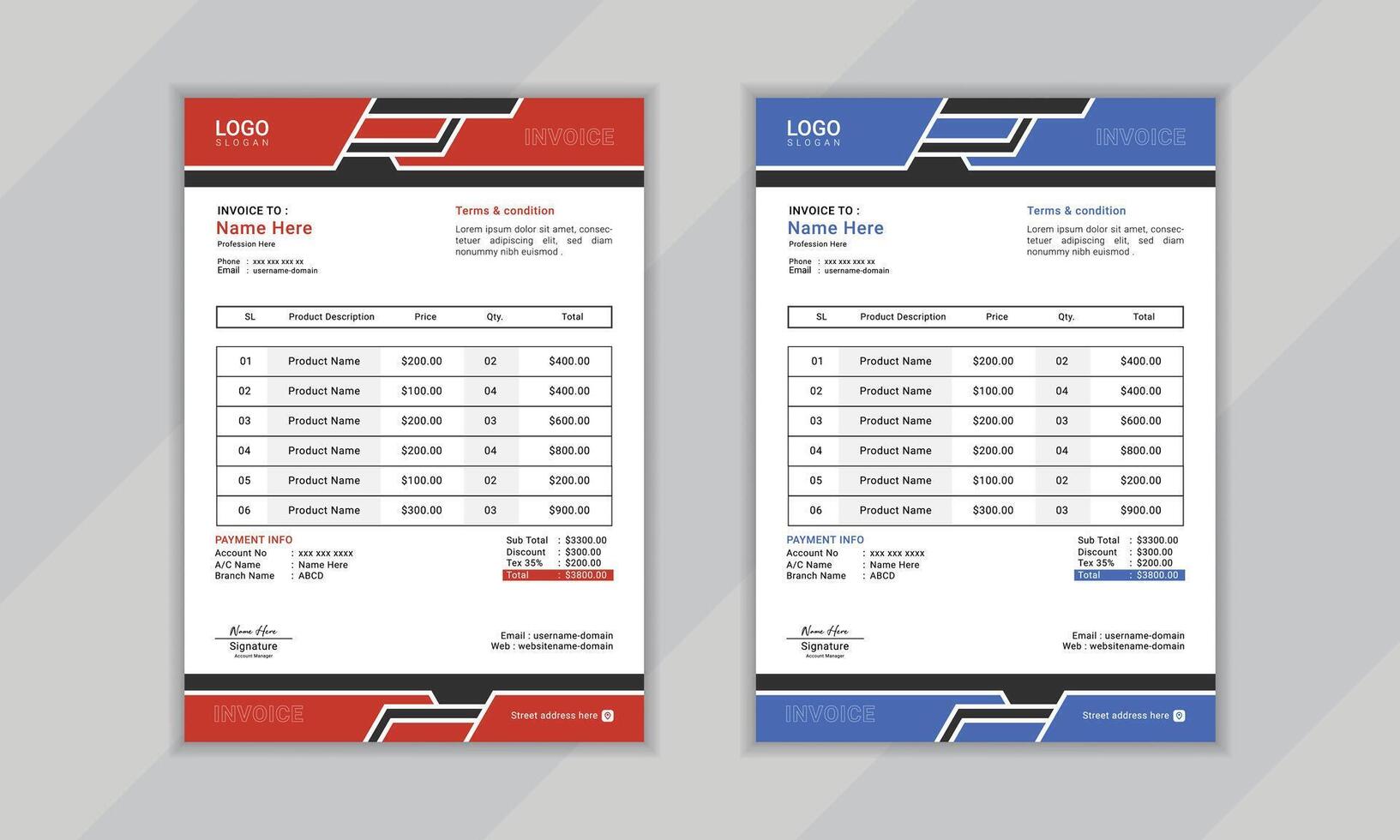 Modern creative professional vactor corporate invoice layout design template for business vector