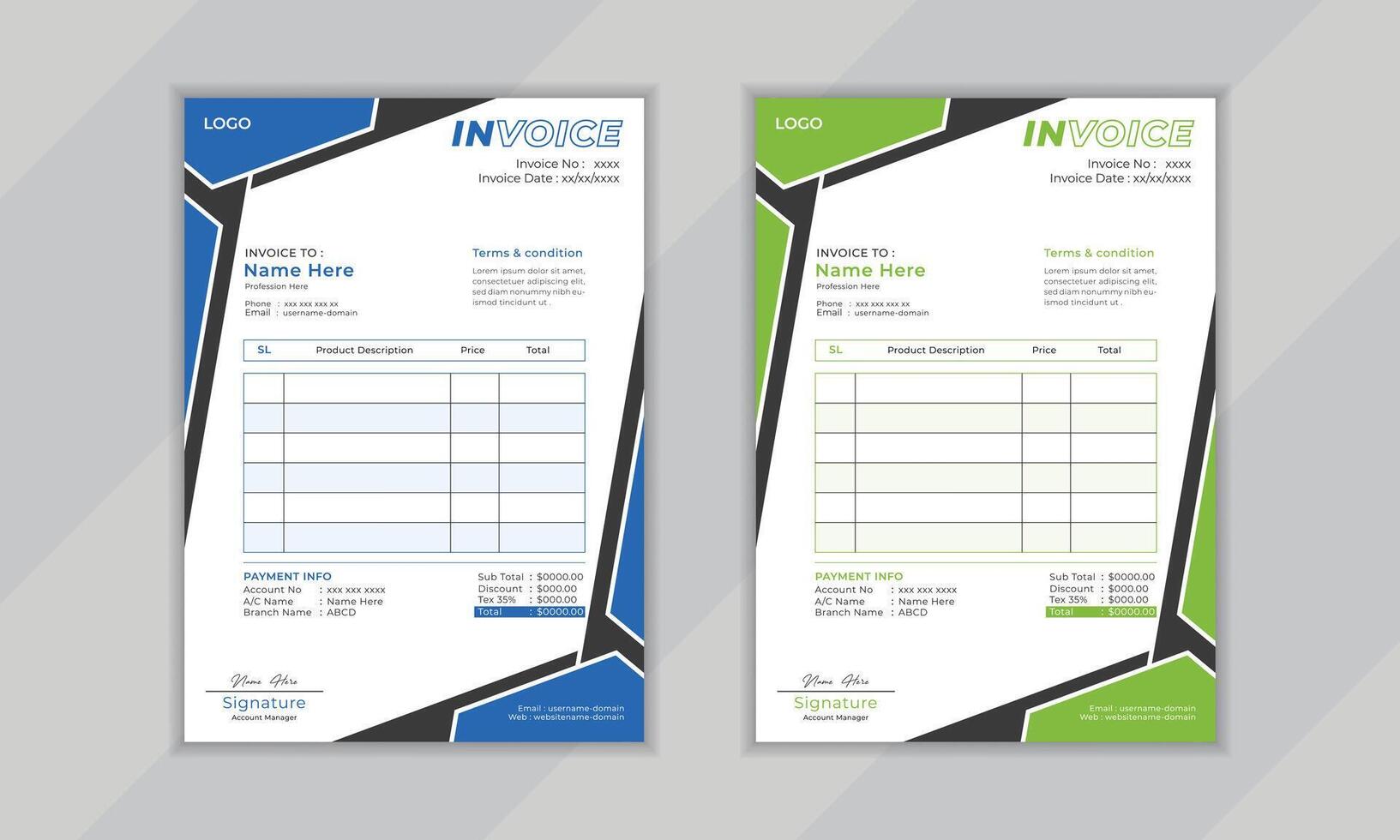 Modern creative professional vactor corporate invoice layout design template for business vector
