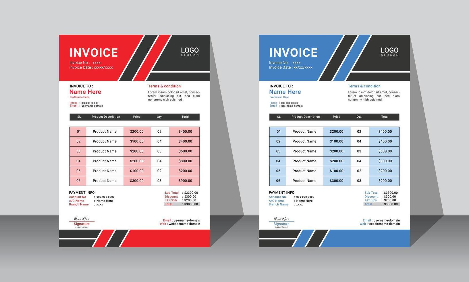 Modern creative professional vactor corporate invoice layout design template for business vector