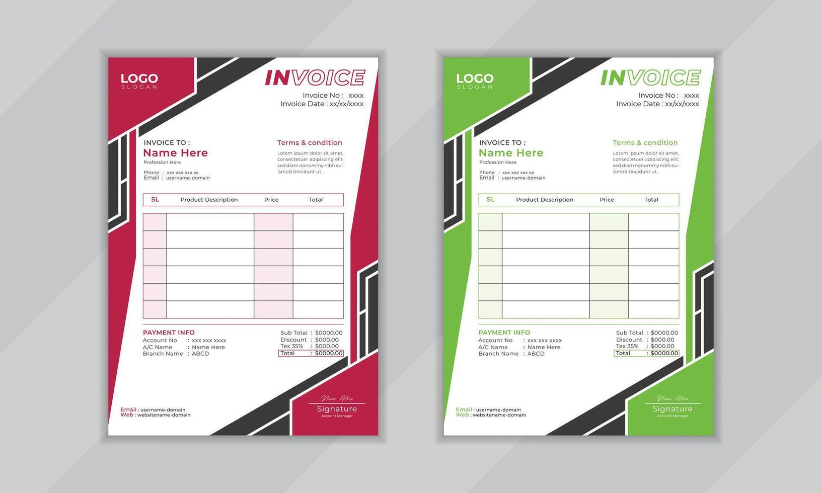 Modern creative professional vactor corporate invoice layout design template for business vector